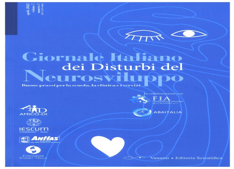 Giornale Italiano dei Disturbi del Neurosviluppo: ordina il numero di aprile 2022
