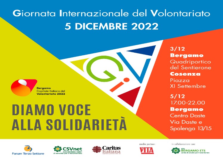 Giornata Internazionale del Volontariato: il 5 dicembre “Diamo voce alla solidarietà”